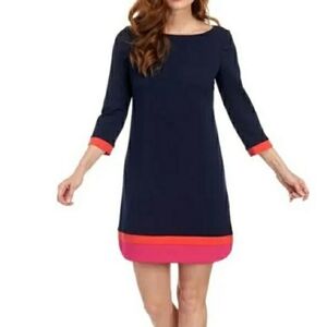 Two by Vince Camuto Dress Crepe Scuba 3/4 Sleeve Shift Navy Blue Size 14 NEW